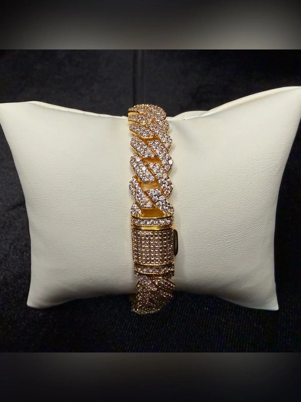 14K Stamped Gold Finish AAA CZ Iced Out Cuban Link 8in 12MM Bracelet Lock Box